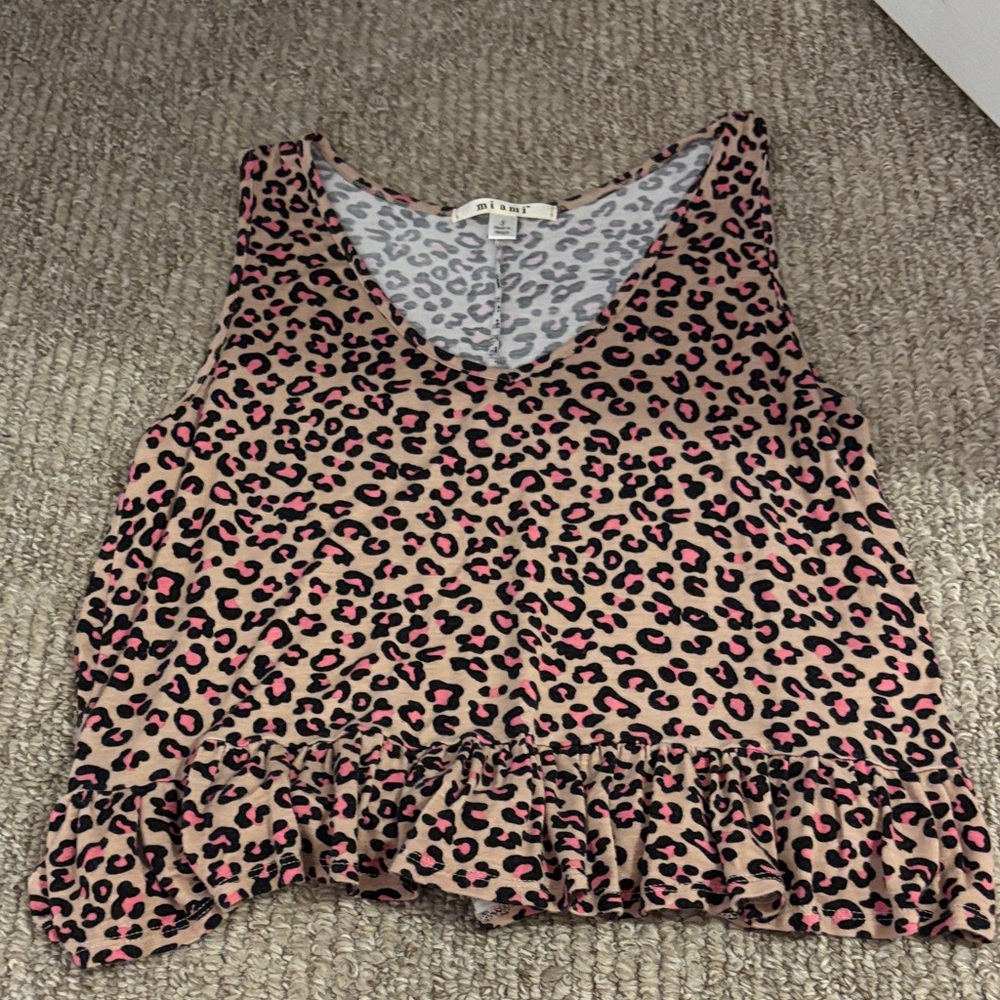 miami Pink and Black Leopard Print Ruffle Tank